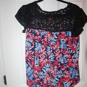 Top, red, white, blue & black lace. Size PL. Amana. Good condition